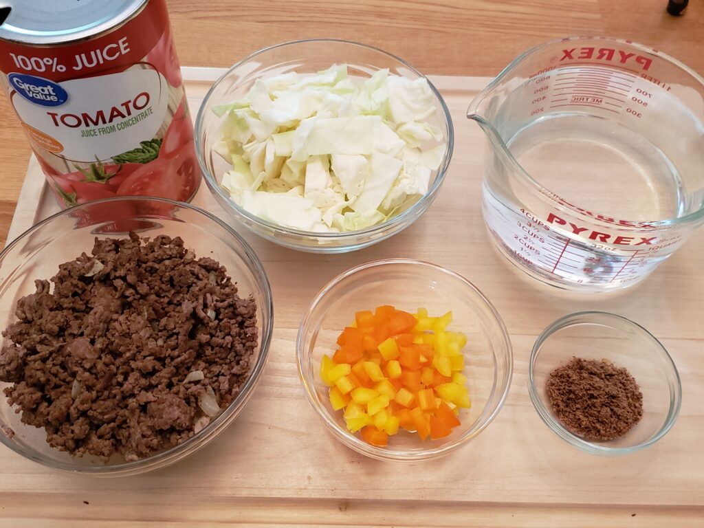 ingredients for low carb beefy cabbage soup