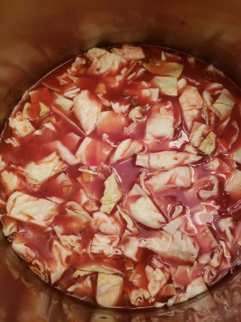 Low Carb Beefy Cabbage Soup before cooking