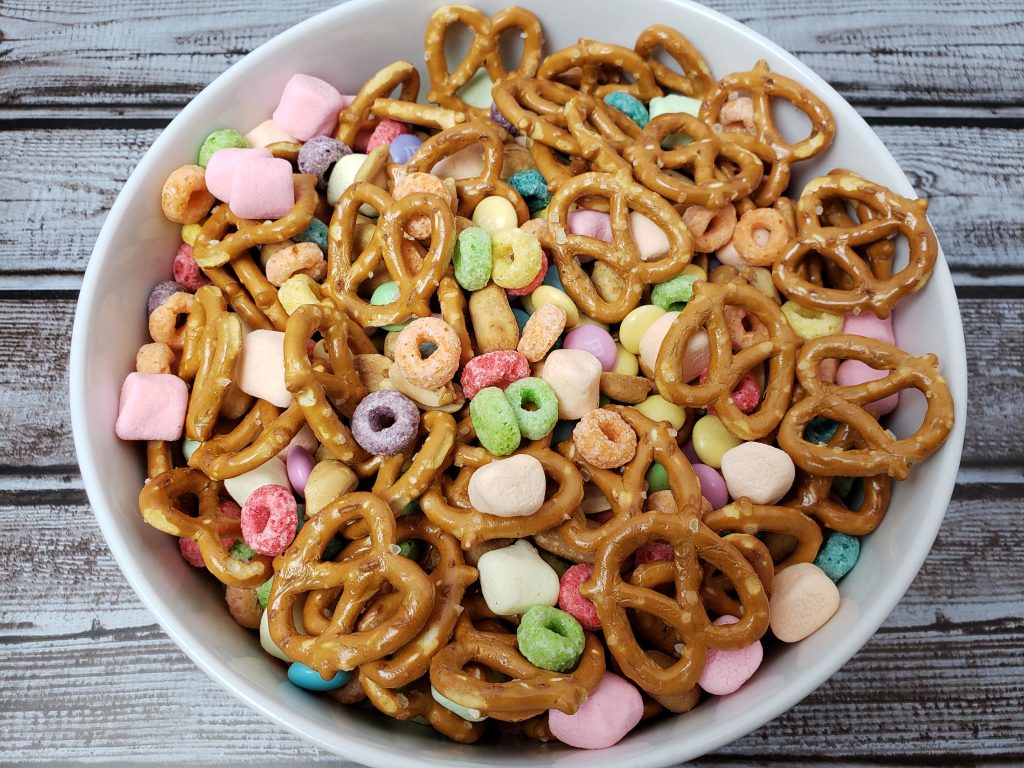 Easter Bunny Trail Mix in white bowl