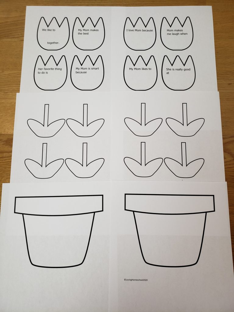 Free Mother's Day Flower Pot Craft printed in black and white