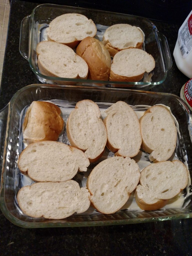 bread slices in baking pans