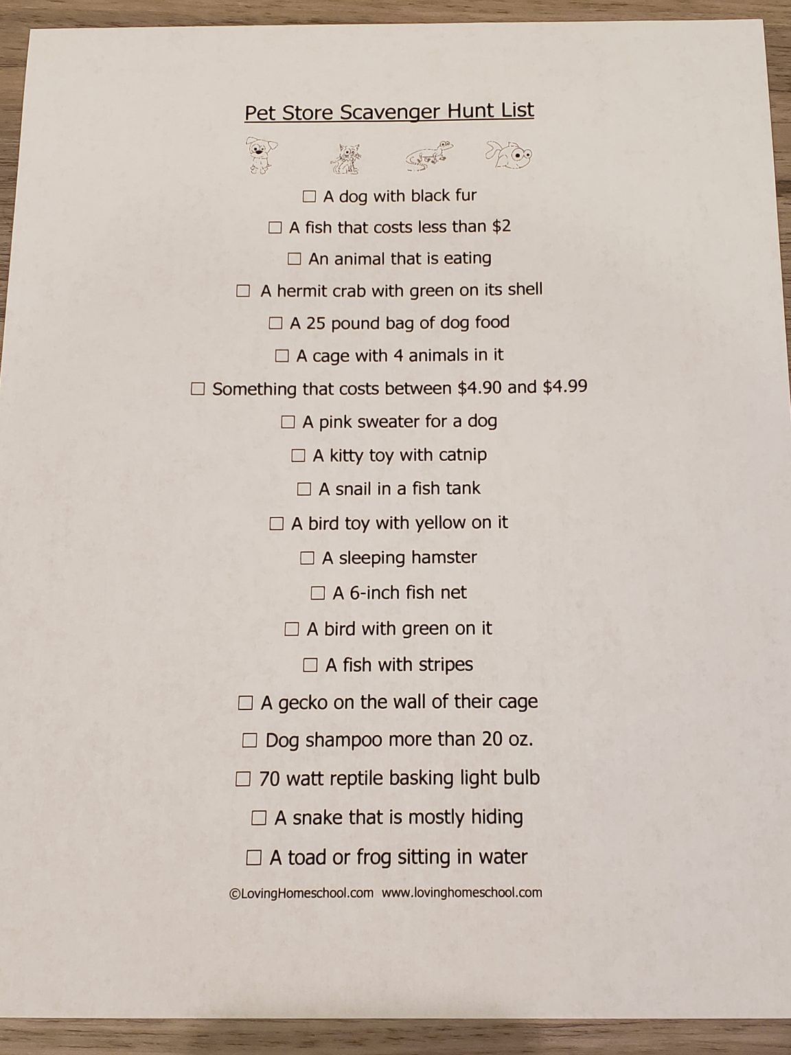 Pet Store Scavenger Hunt - LovingHomeschool.com