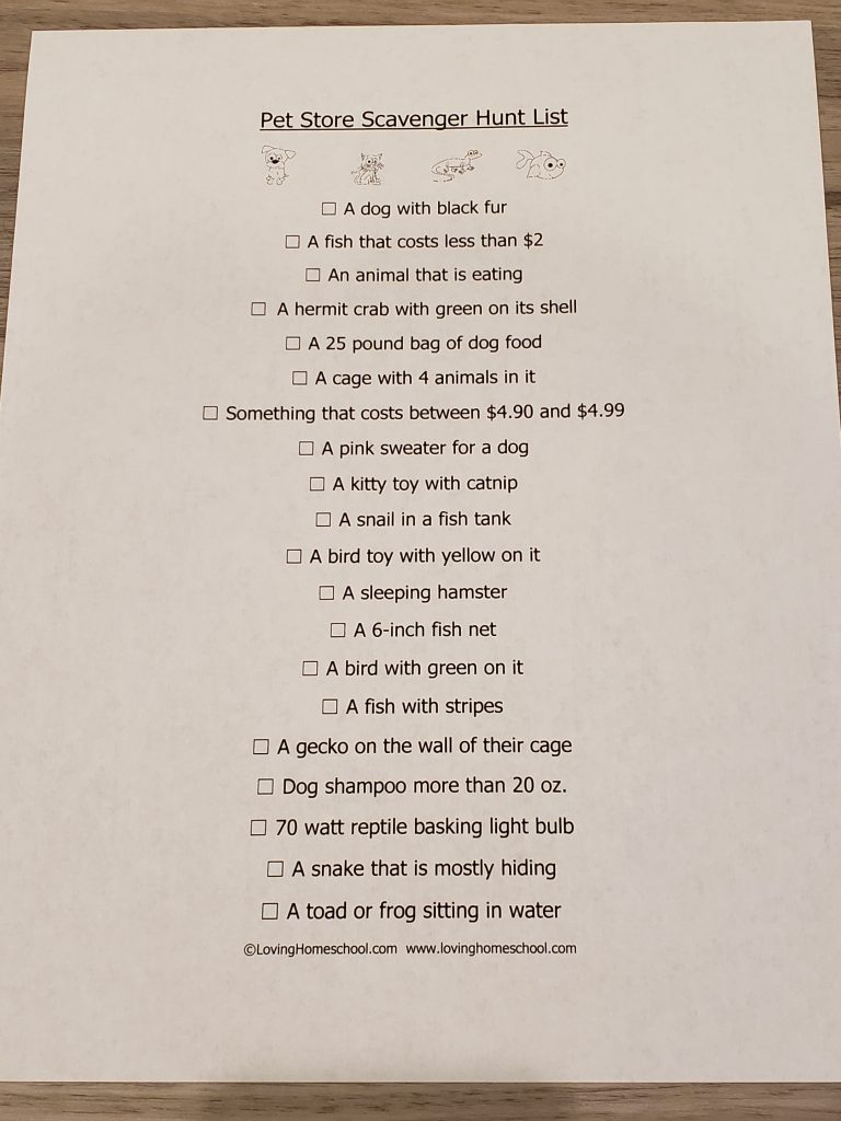 Pet store scavenger hunt