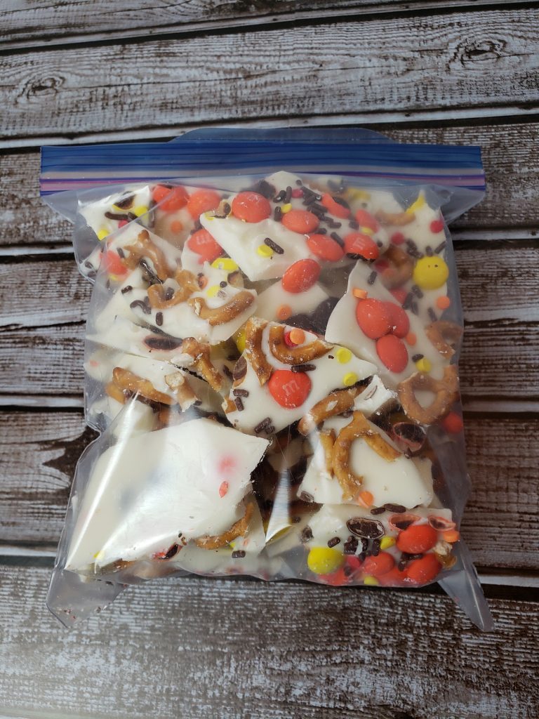 Fall Halloween Bark in Ziploc bag