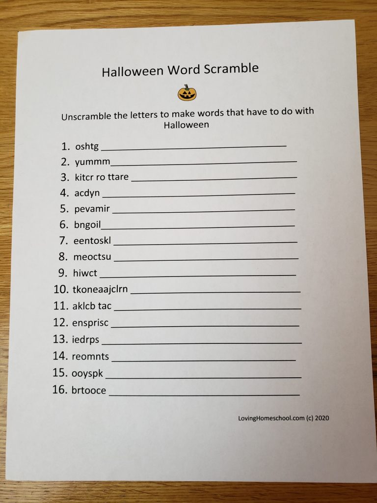 Halloween Word Scramble for older kids