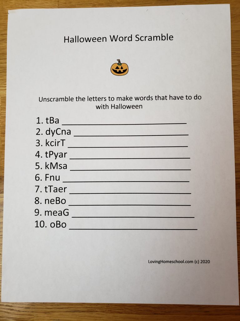 Halloween Word Scramble for younger kids