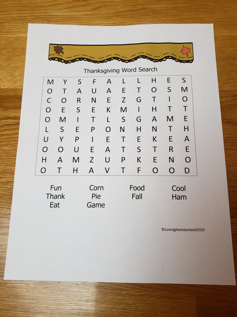 Thanksgiving Word Search