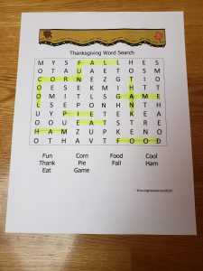 Thanksgiving Word Search answers