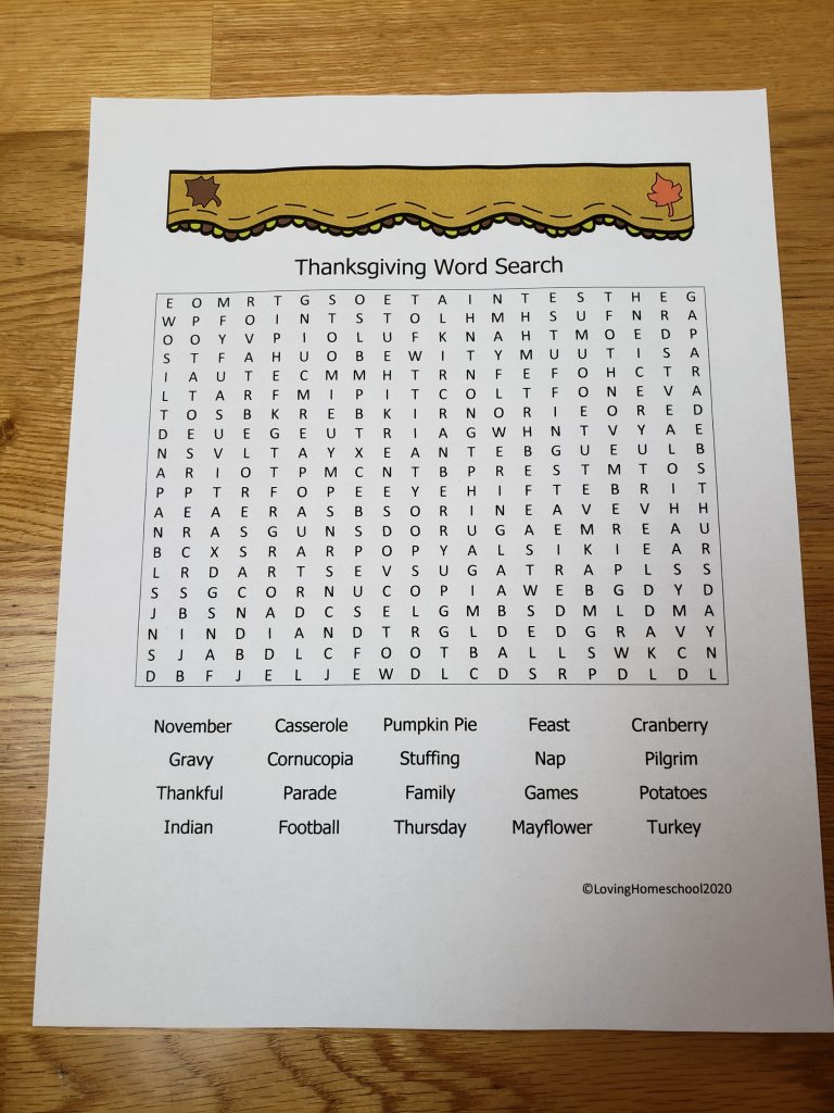 Thanksgiving Word Search