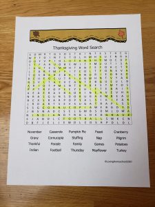 Thanksgiving Word Search answers