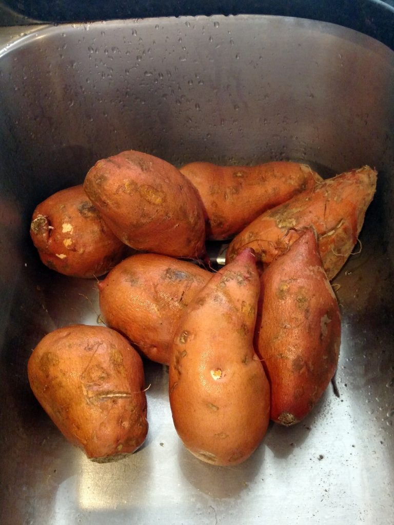 sweet potatoes in sink