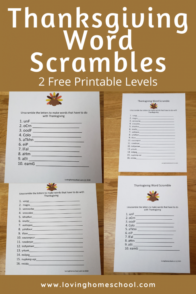 Thanksgiving Word Scrambles