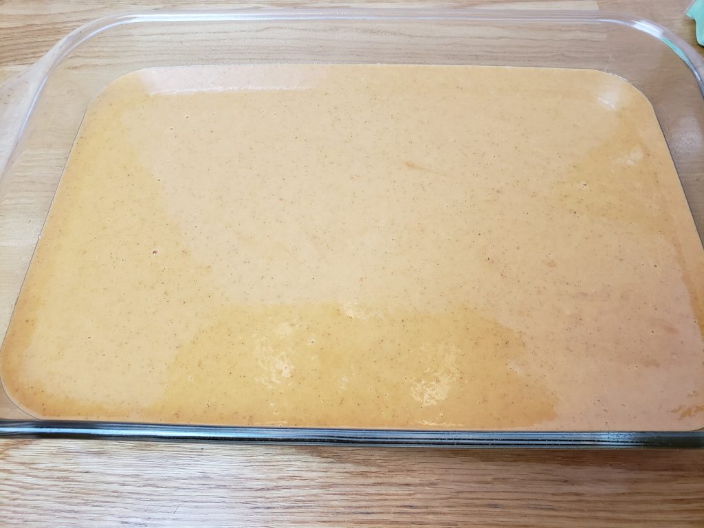 1st ingredients poured into baking dish