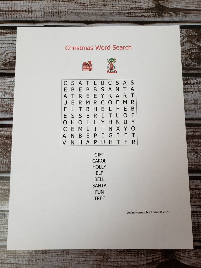 Christmas Word Search for younger kids