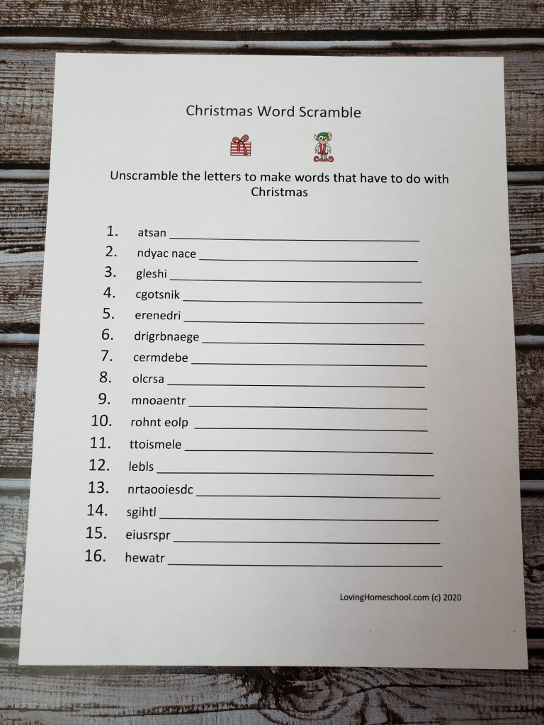 Christmas Word Scramble for older kids