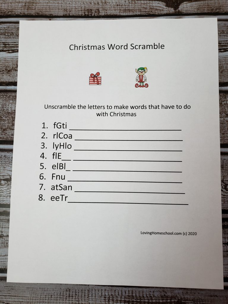 Christmas Word Scramble for younger kids