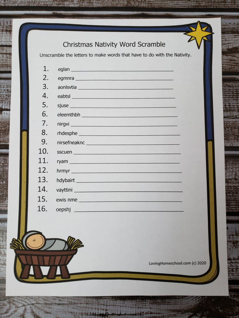 Christmas Nativity Word Scramble for older kids