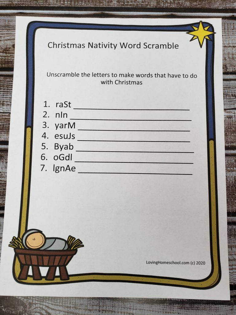 Christmas Nativity Word Scramble for younger kids