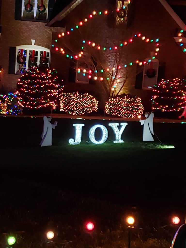 Christmas lights spelling JOY