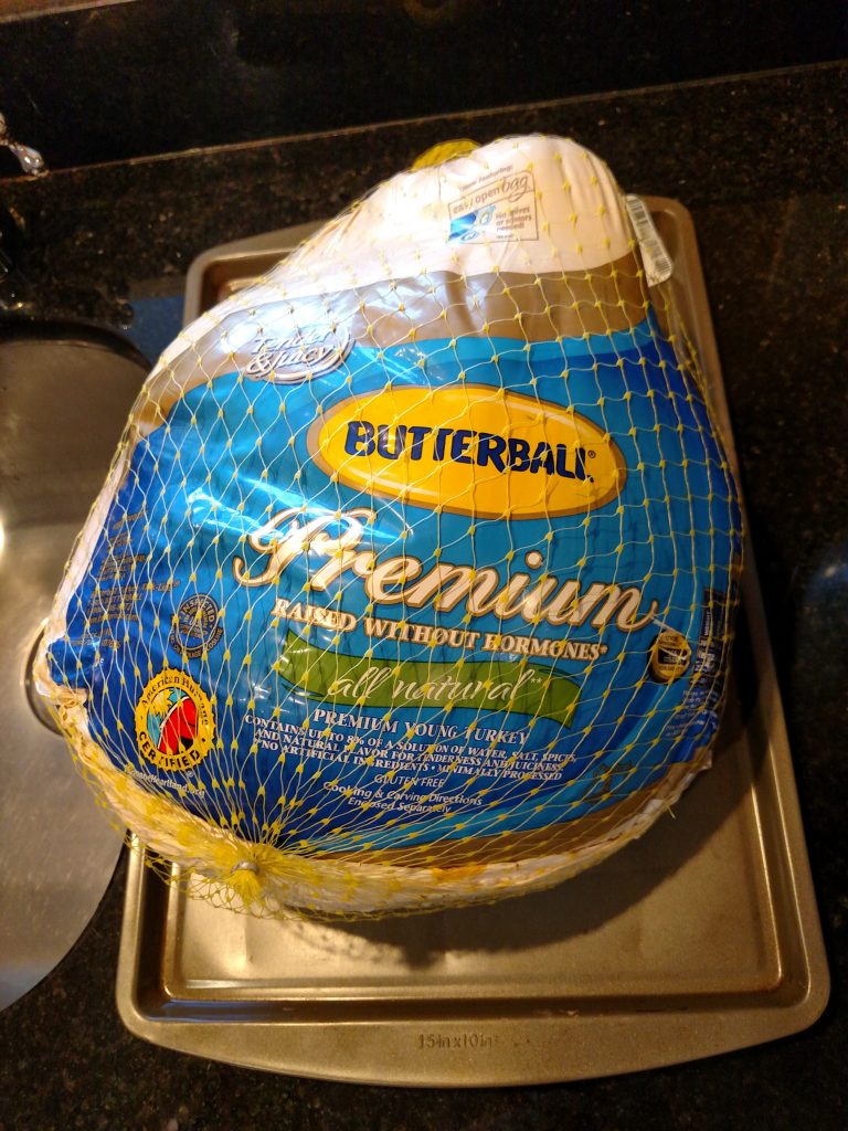 butterball turkey still in wrapper on kitchen counter