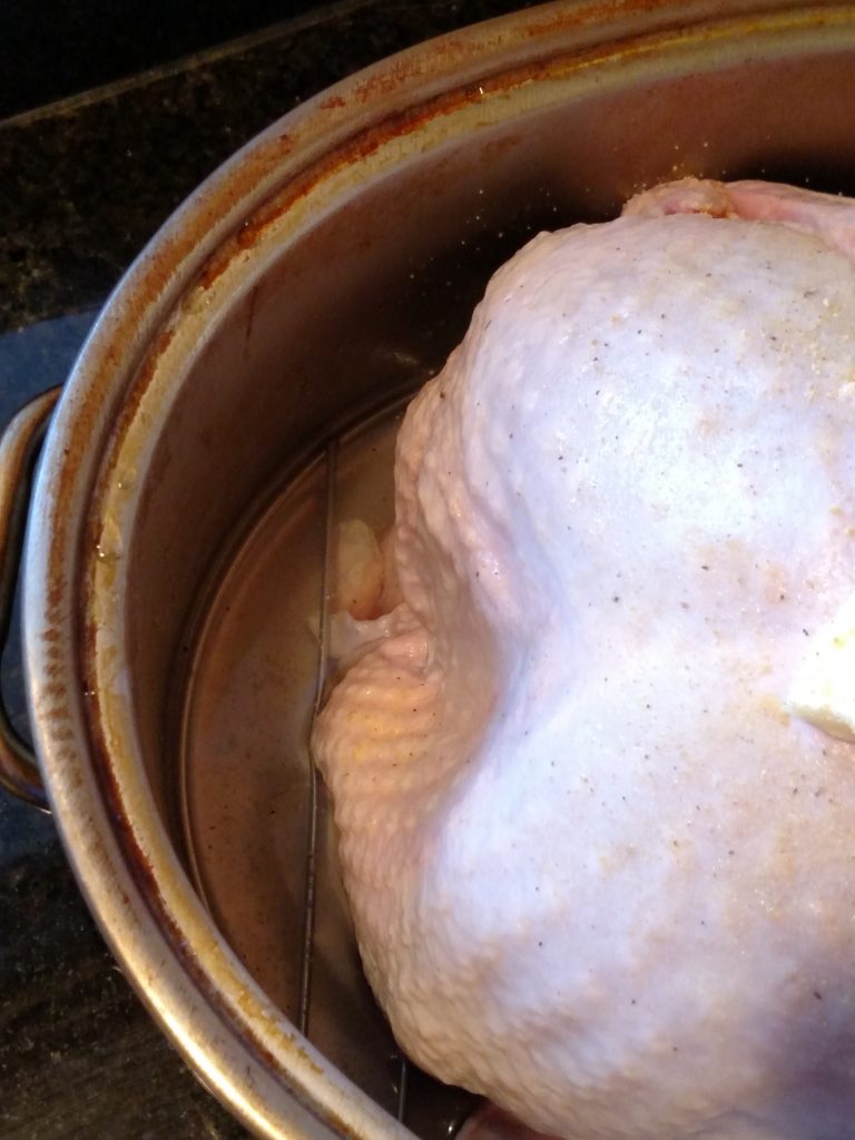 showing water in bottom of turkey pan