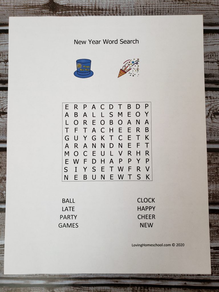 New Year Word Search for younger kids