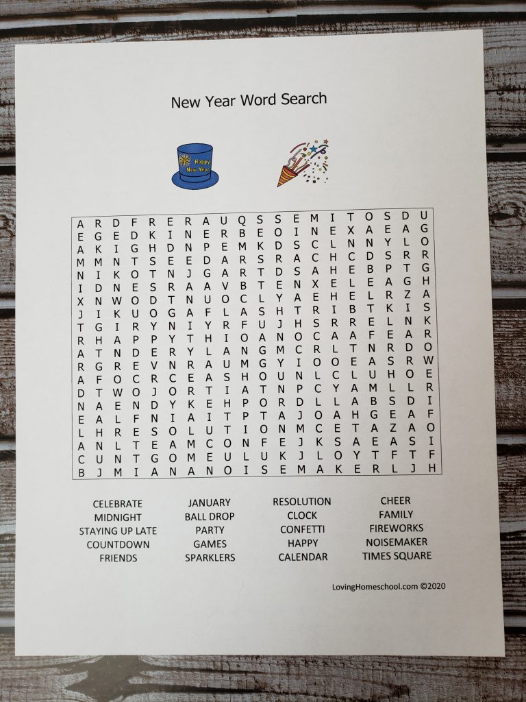 New Year Word Search for older kids