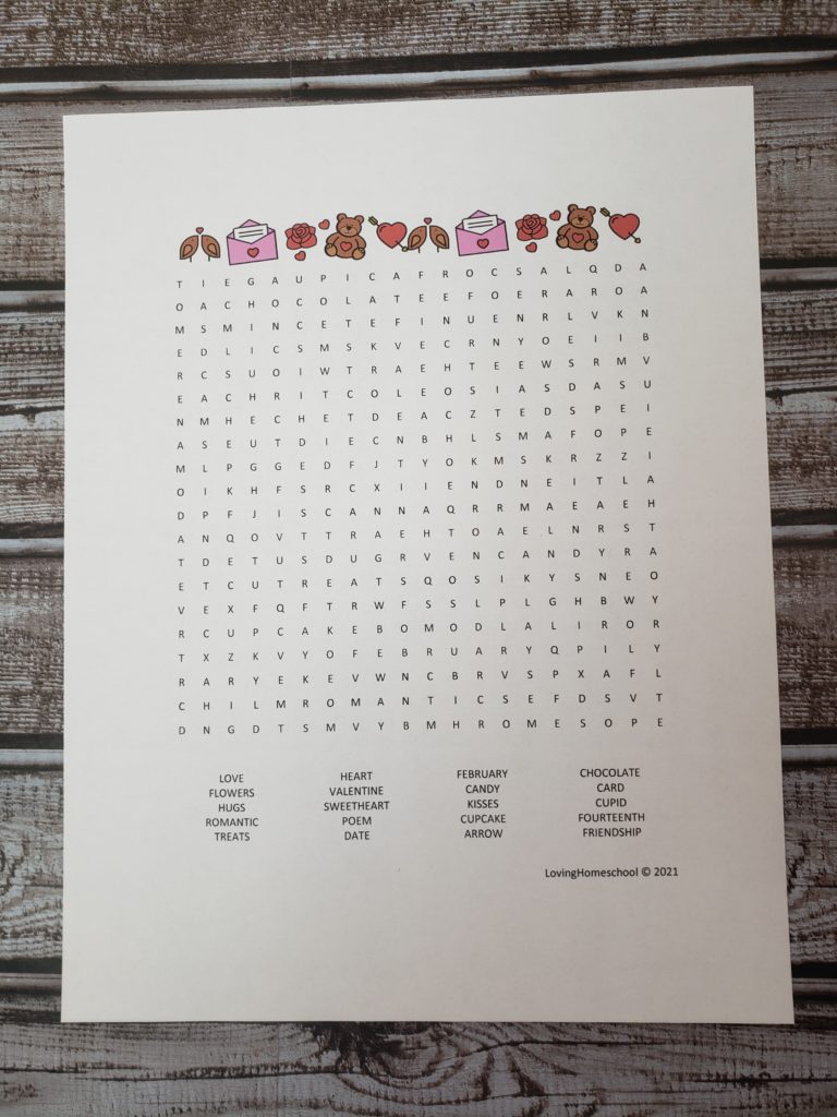 Valentine’s Day Word Search for older kids