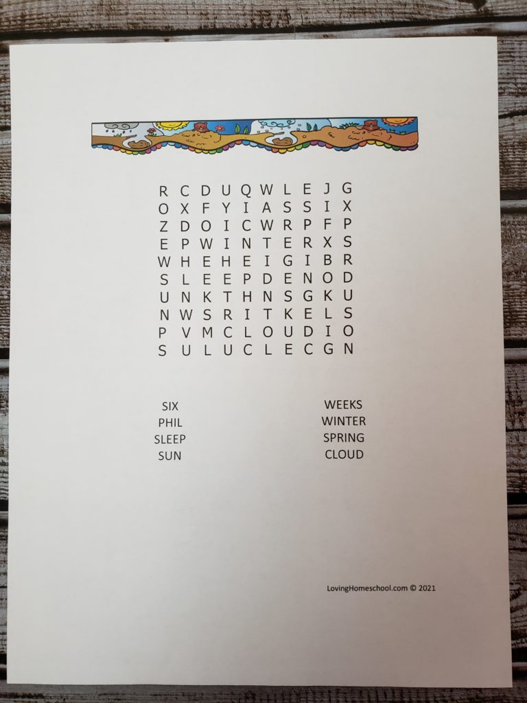 Groundhog Day Word Search for younger kids