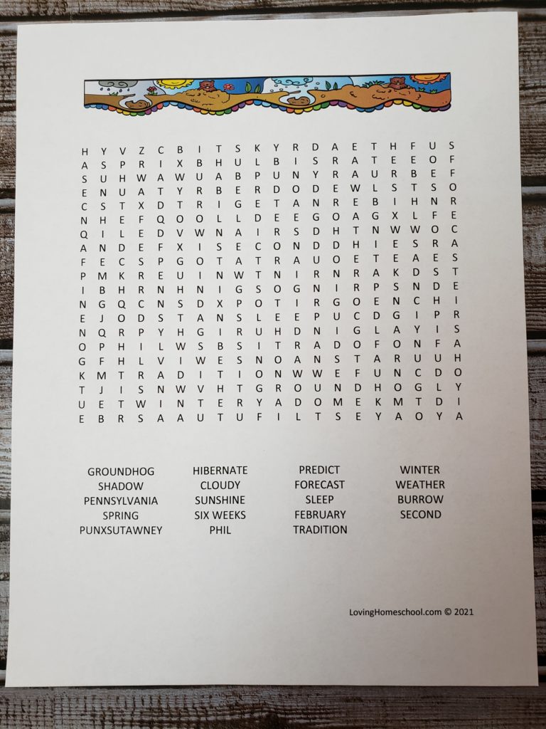 Groundhog Day Word Search for older kids