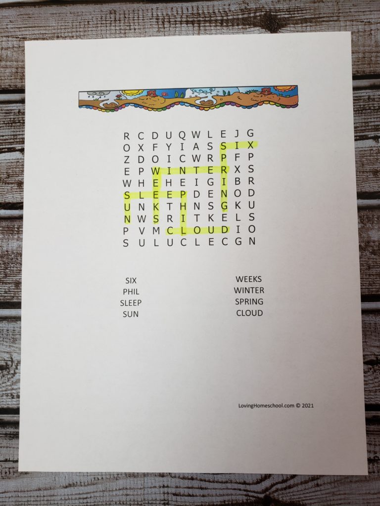 Groundhog Day Word Search for younger kids with answers