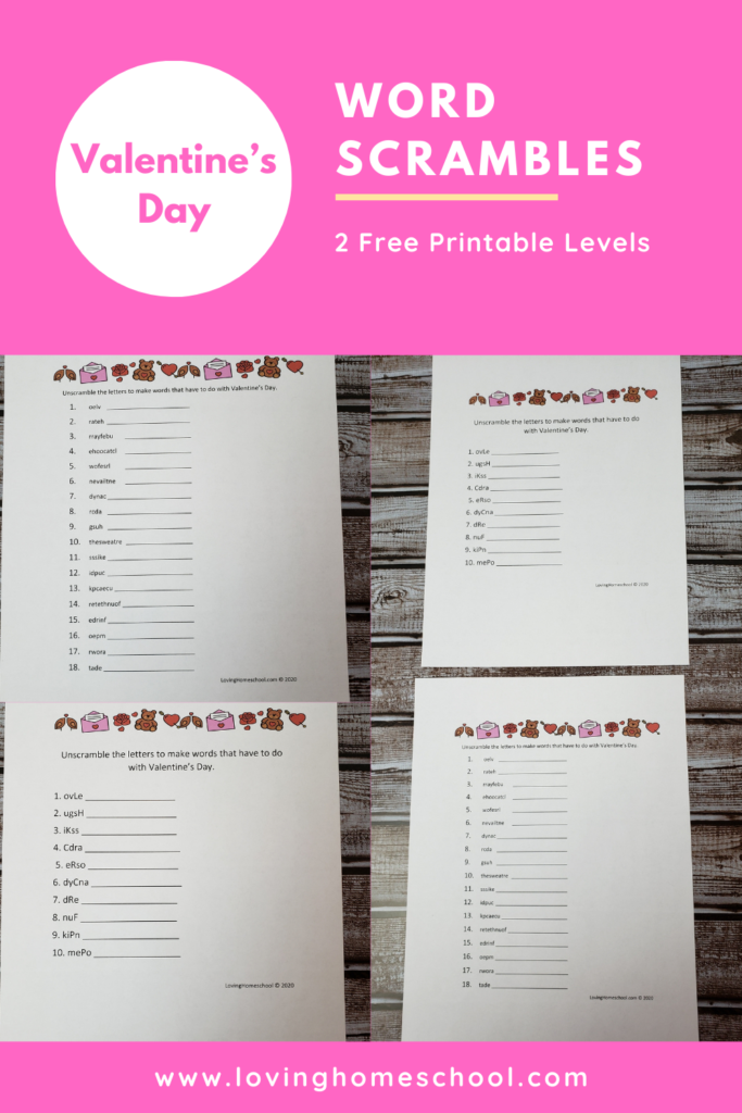 Valentine’s Day Word Scramble Pinterest pin