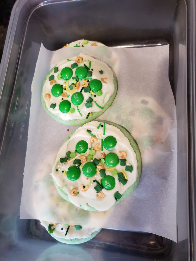 St. Patrick's Day Cookies stored in an airtight container