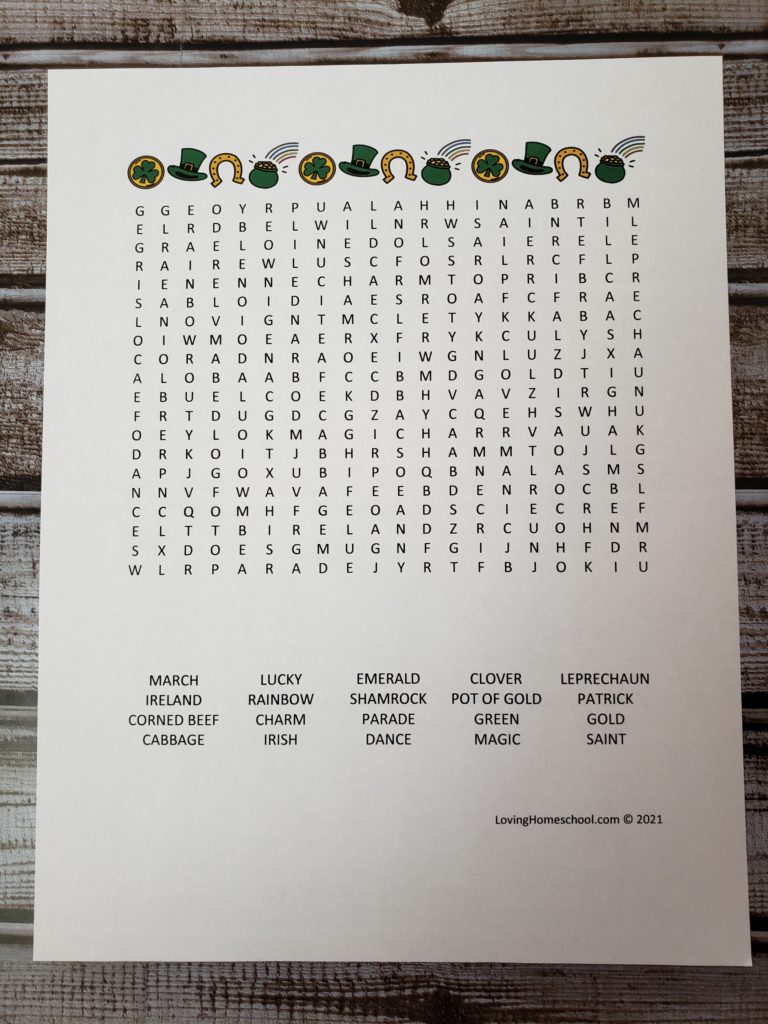 St. Patrick’s Day Word Search for older kids