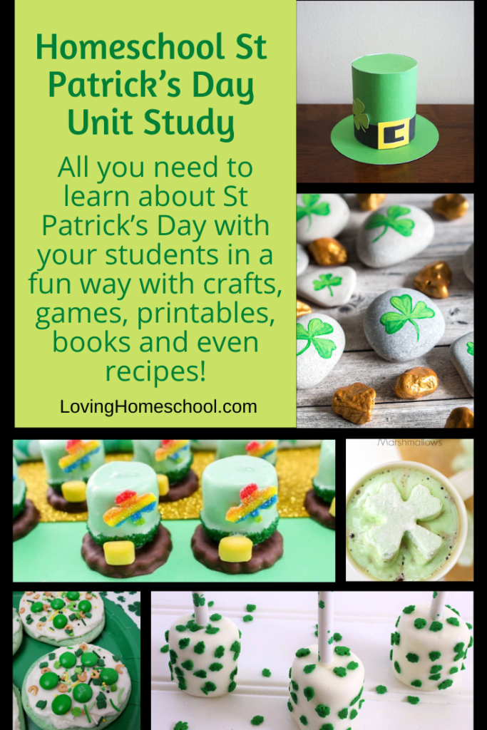 Homeschool St Patrick’s Day Unit Study Pinterest pin; various pictures from post