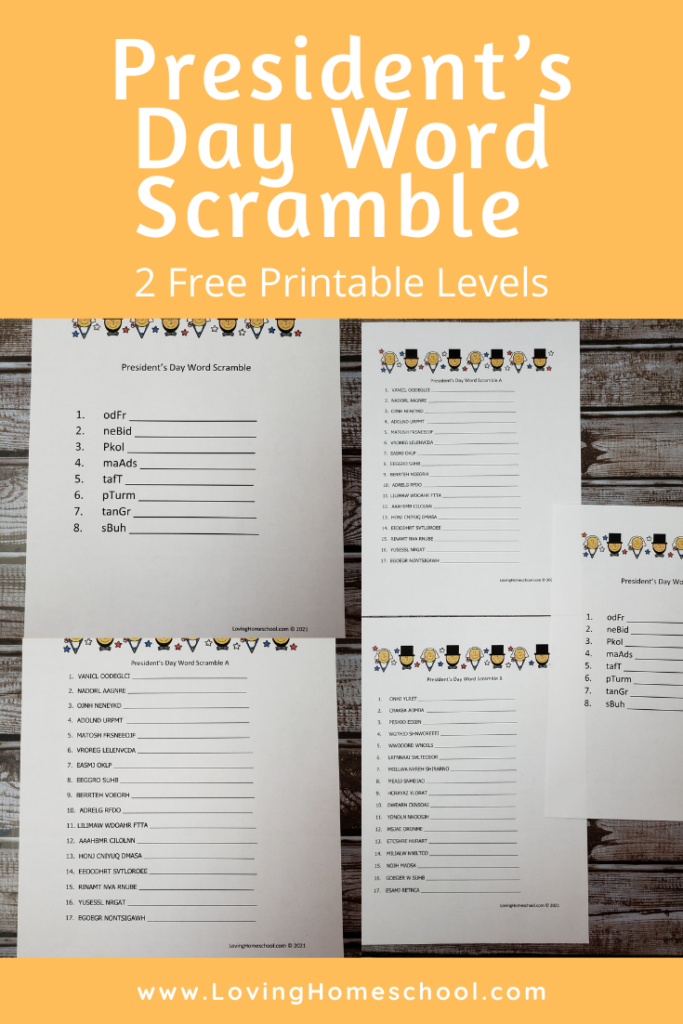 President’s Day Word Scramble Pinterest Pin