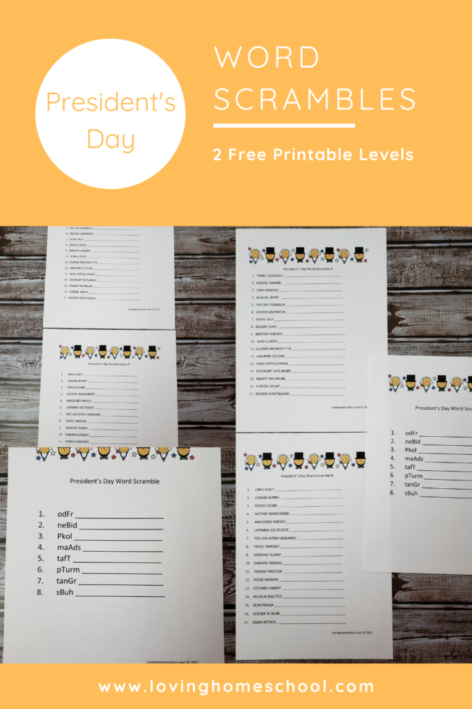 President’s Day Word Scramble Pinterest Pin