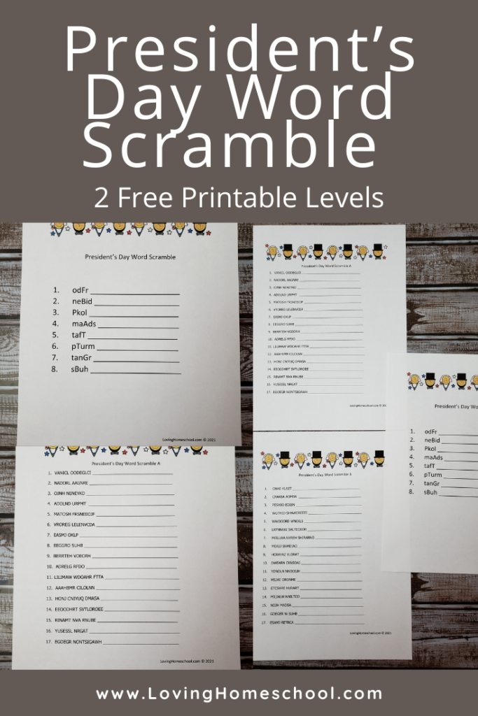 President’s Day Word Scramble Pinterest Pin