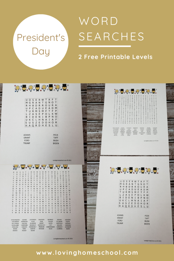 President’s Day Word Search Pinterest pin