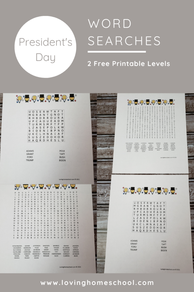 President’s Day Word Search Pinterest pin