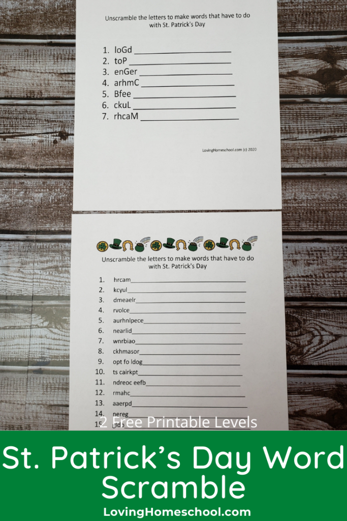 St. Patrick’s Day Word Scramble Pinterest pin