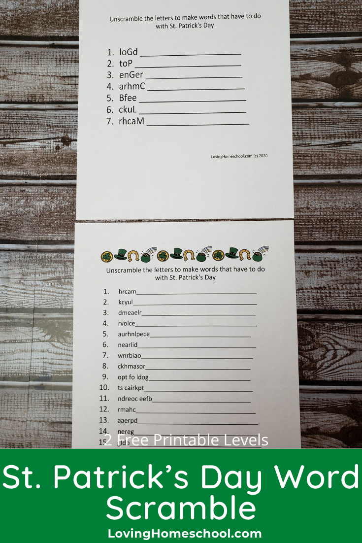 St. Patrick’s Day Word Scramble - LovingHomeschool.com