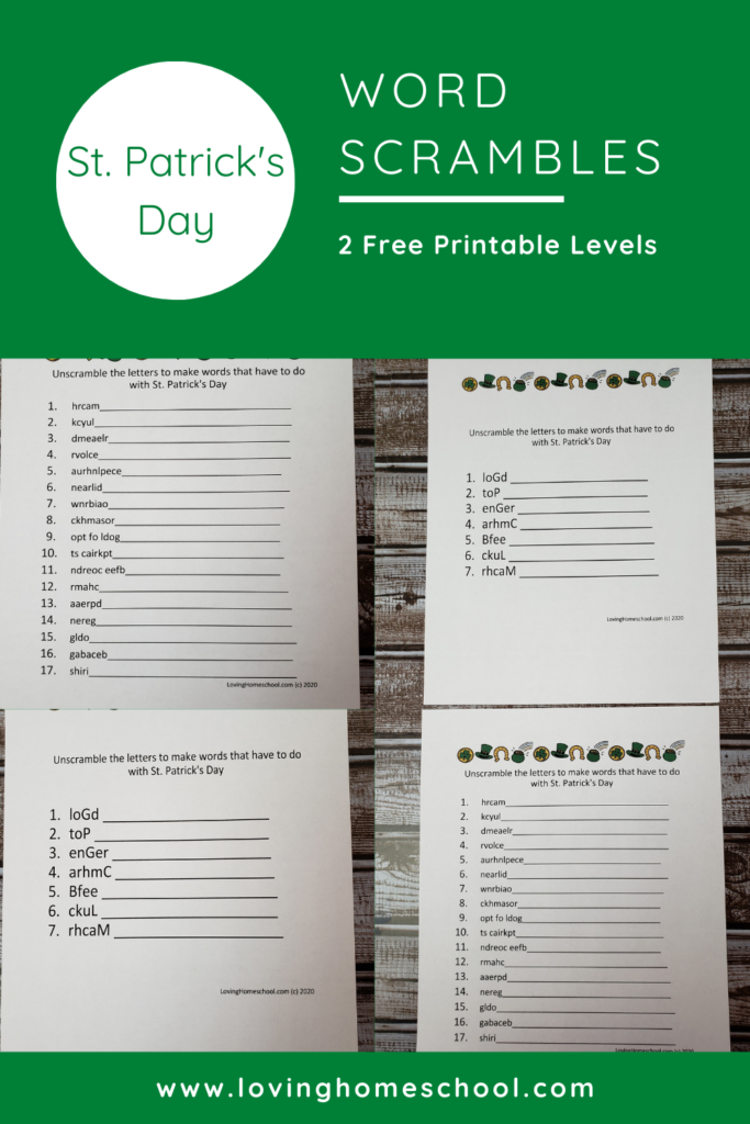 St. Patrick’s Day Word Scramble Pinterest pin