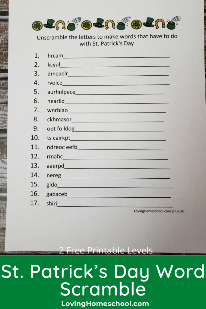 St. Patrick’s Day Word Scramble Pinterest pin