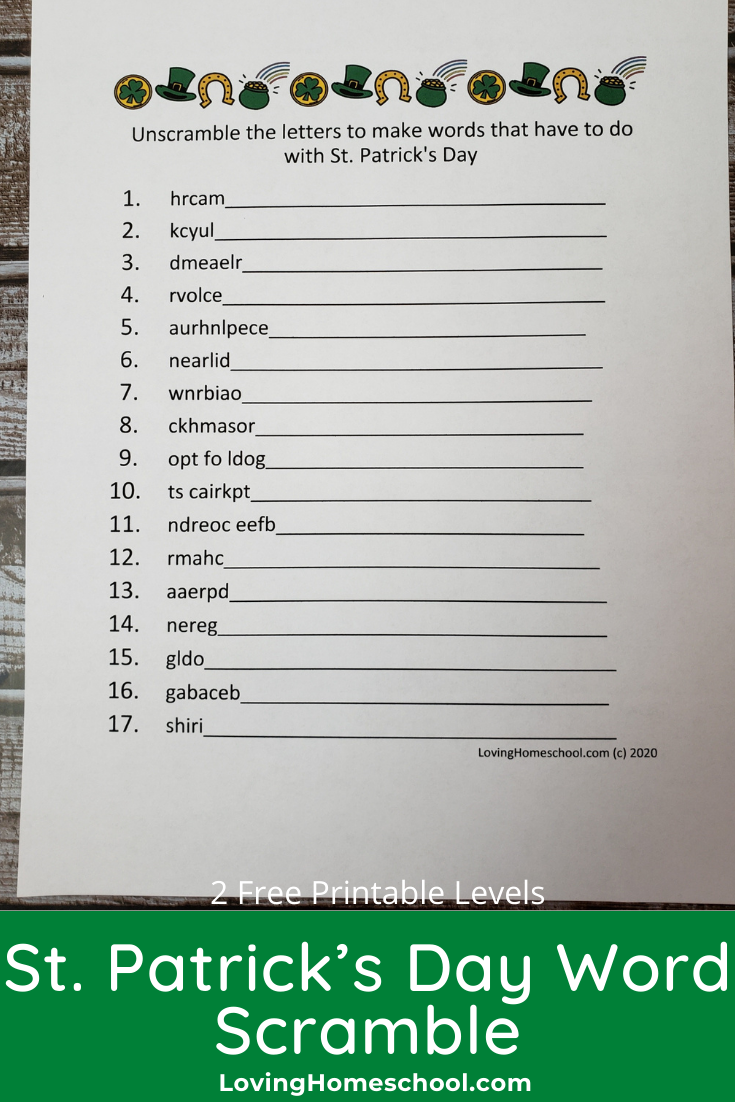 St. Patrick’s Day Word Scramble - LovingHomeschool.com