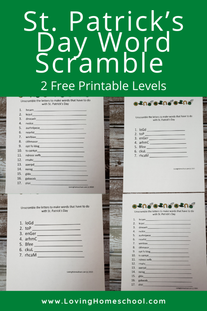 St. Patrick’s Day Word Scramble Pinterest pin