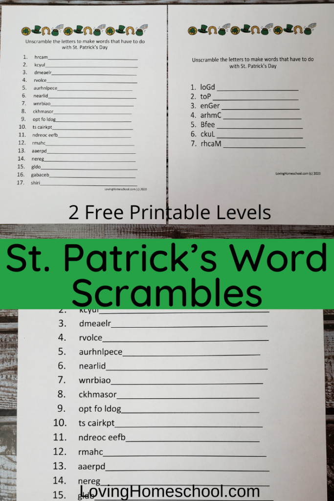 St. Patrick’s Day Word Scramble Pinterest pin