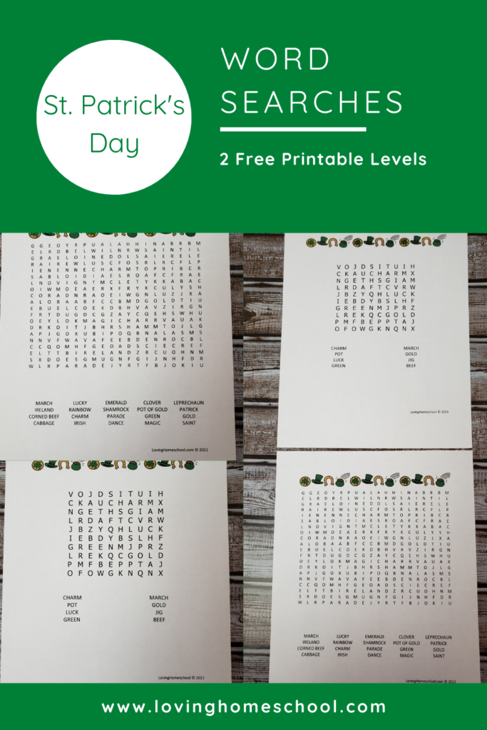 St. Patrick's Day Word Search pinterest pin