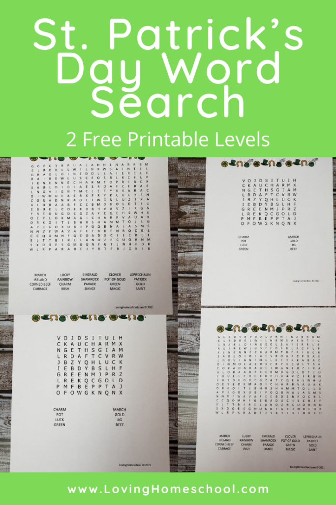 St. Patrick's Day Word Search pinterest pin