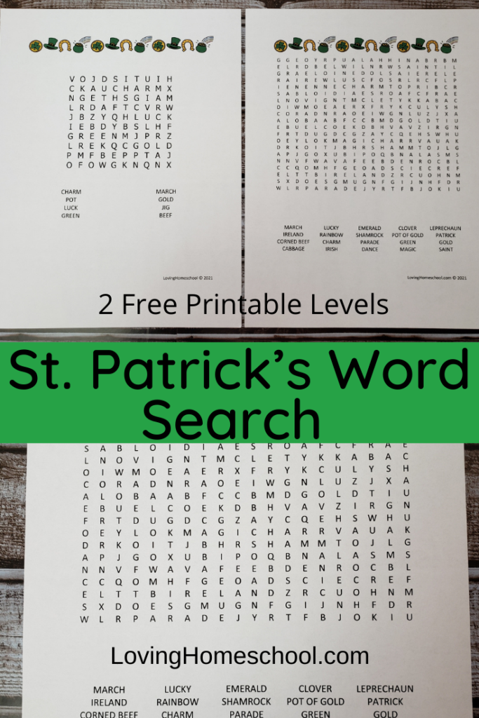 St. Patrick's Day Word Search pinterest pin